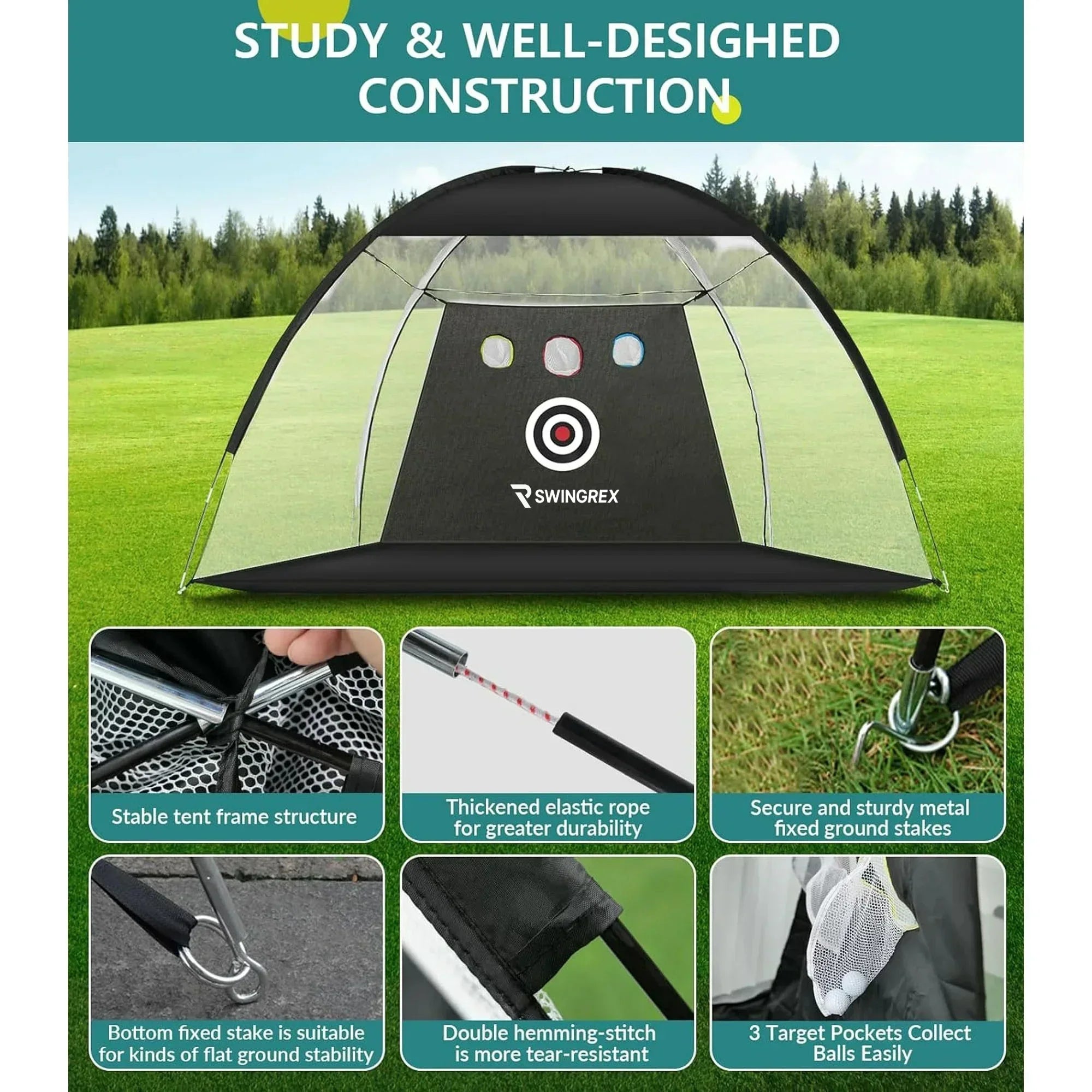 SwingRex 10x7 Golf Practice Net – Golf Hitting Net for Backyard & Gara
