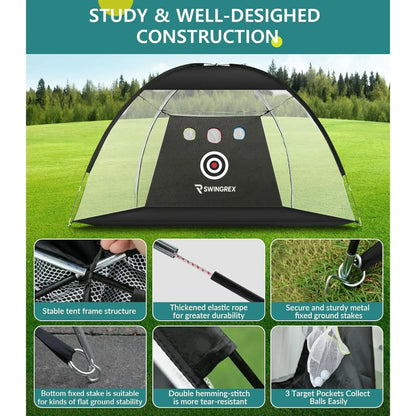 SwingRex 10x7 Golf Practice Net – Golf Hitting Net for Backyard & Garage