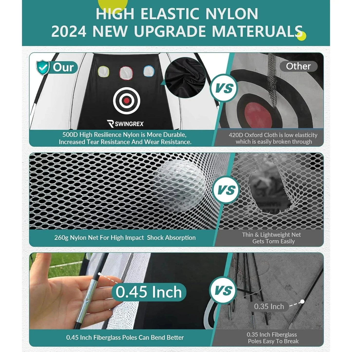 SwingRex 10x7 Golf Practice Net – Golf Hitting Net for Backyard & Garage