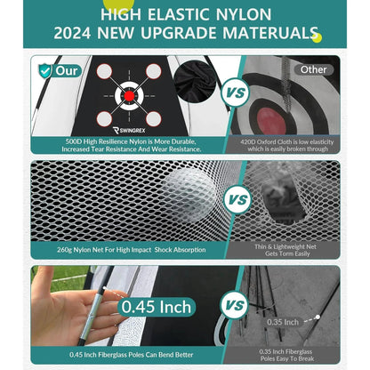 SwingRex 10x7 FT Golf Practice Net with Mat & Target | Backyard Driving & Chipping Trainer (4 Pockets)