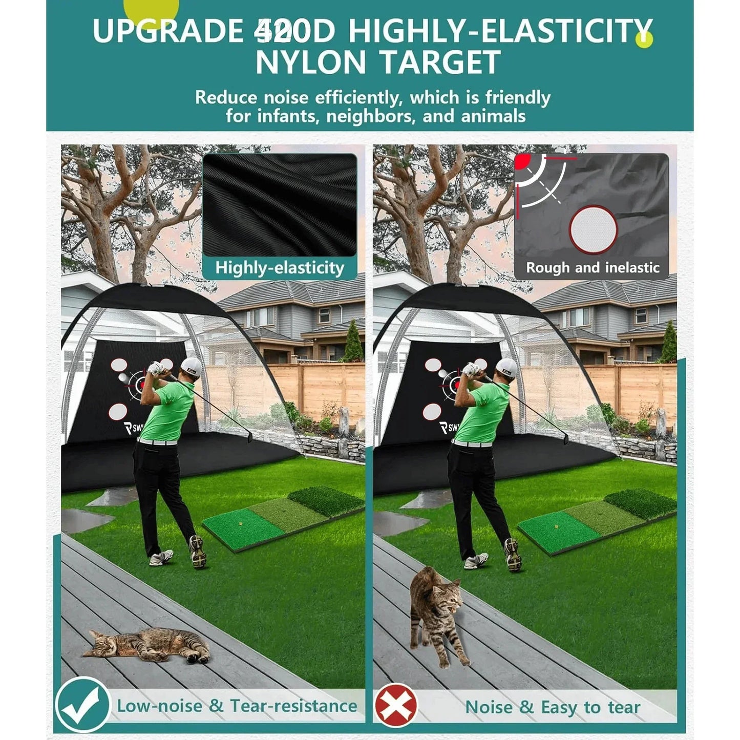 10x7FT Golf Practice Net with Mat & Target – Backyard Driving & Chipping Aid