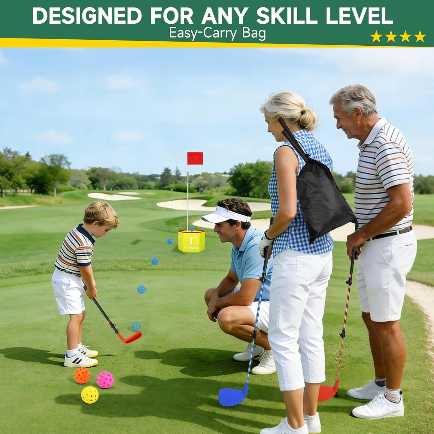 SwingRex™ Adjustable Backyard Golf Club Set – 2 Pack Oversized Clubs & Balls for Kids to Adults – Portable Yard Golf Game for Grass & Beach