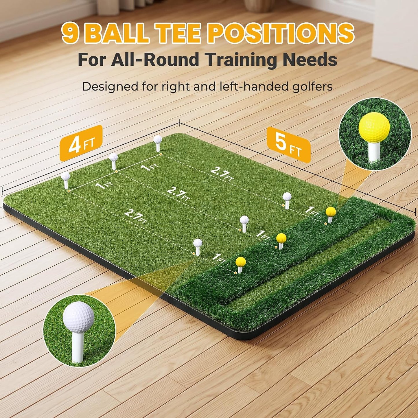 SwingRex 5x4FT Golf Practice Mat with Balls, Tees for Indoor & Outdoor Training