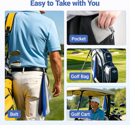 Pro 3 Pack Golf Towels (16"x16"), Durable Microfiber Golf Towels with Hook and Loop Fastener, Premium Essential Accessories for Golf Bag for Men(Gray, Blue, Black)