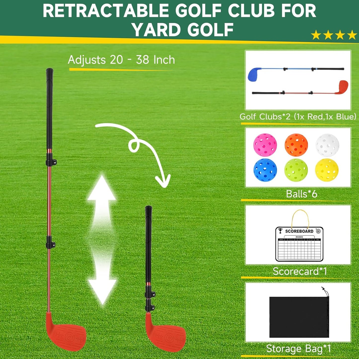 SwingRex™ Adjustable Backyard Golf Club Set – 2 Pack Oversized Clubs & Balls for Kids to Adults – Portable Yard Golf Game for Grass & Beach