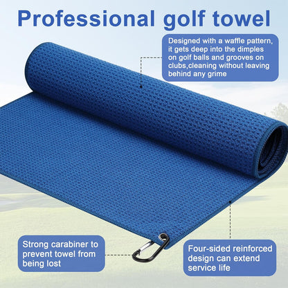 Pro 3 Pack Golf Towels (16"x16"), Durable Microfiber Golf Towels with Hook and Loop Fastener, Premium Essential Accessories for Golf Bag for Men(Gray, Blue, Black)