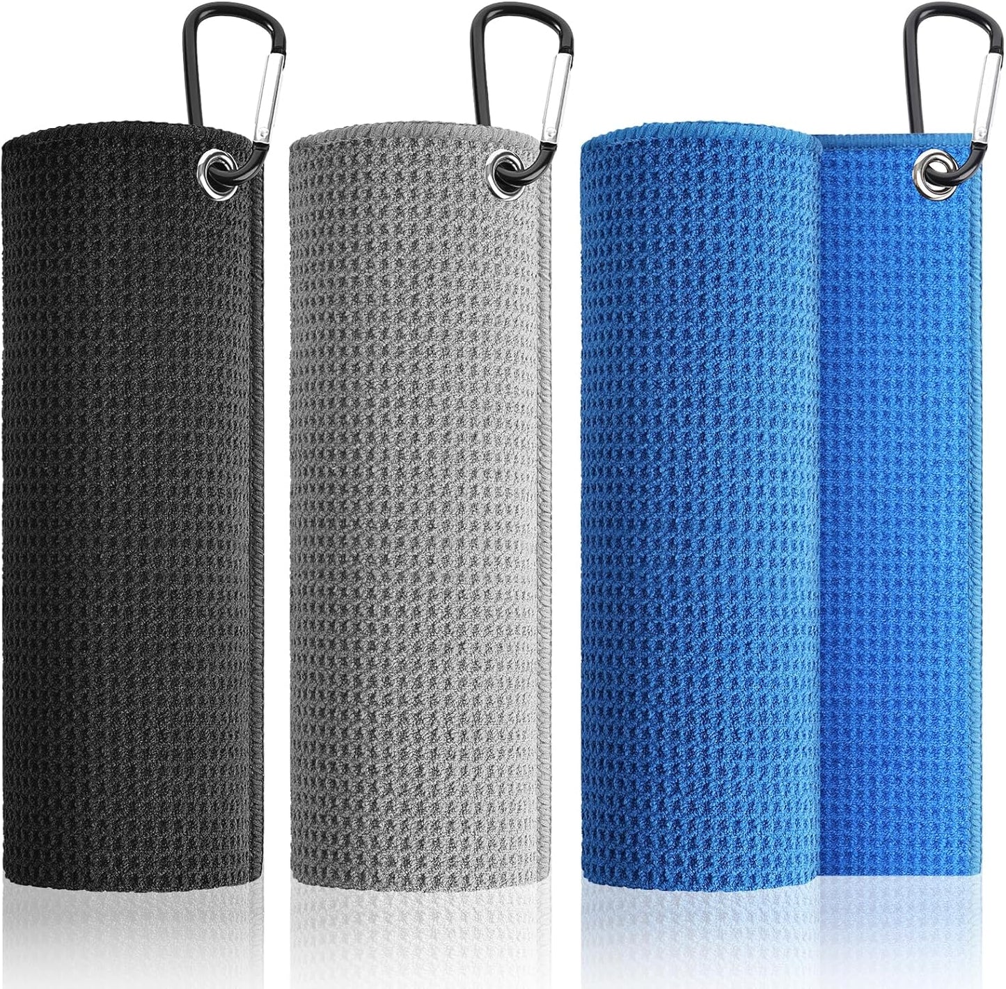 Pro 3 Pack Golf Towels (16"x16"), Durable Microfiber Golf Towels with Hook and Loop Fastener, Premium Essential Accessories for Golf Bag for Men(Gray, Blue, Black)
