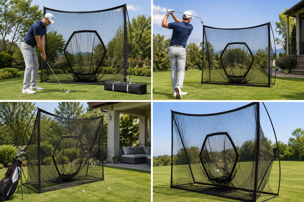 10x7 FT Golf Practice Net – Portable Indoor/Outdoor Golf Hitting Net with Carry Bag & Ground Stakes
